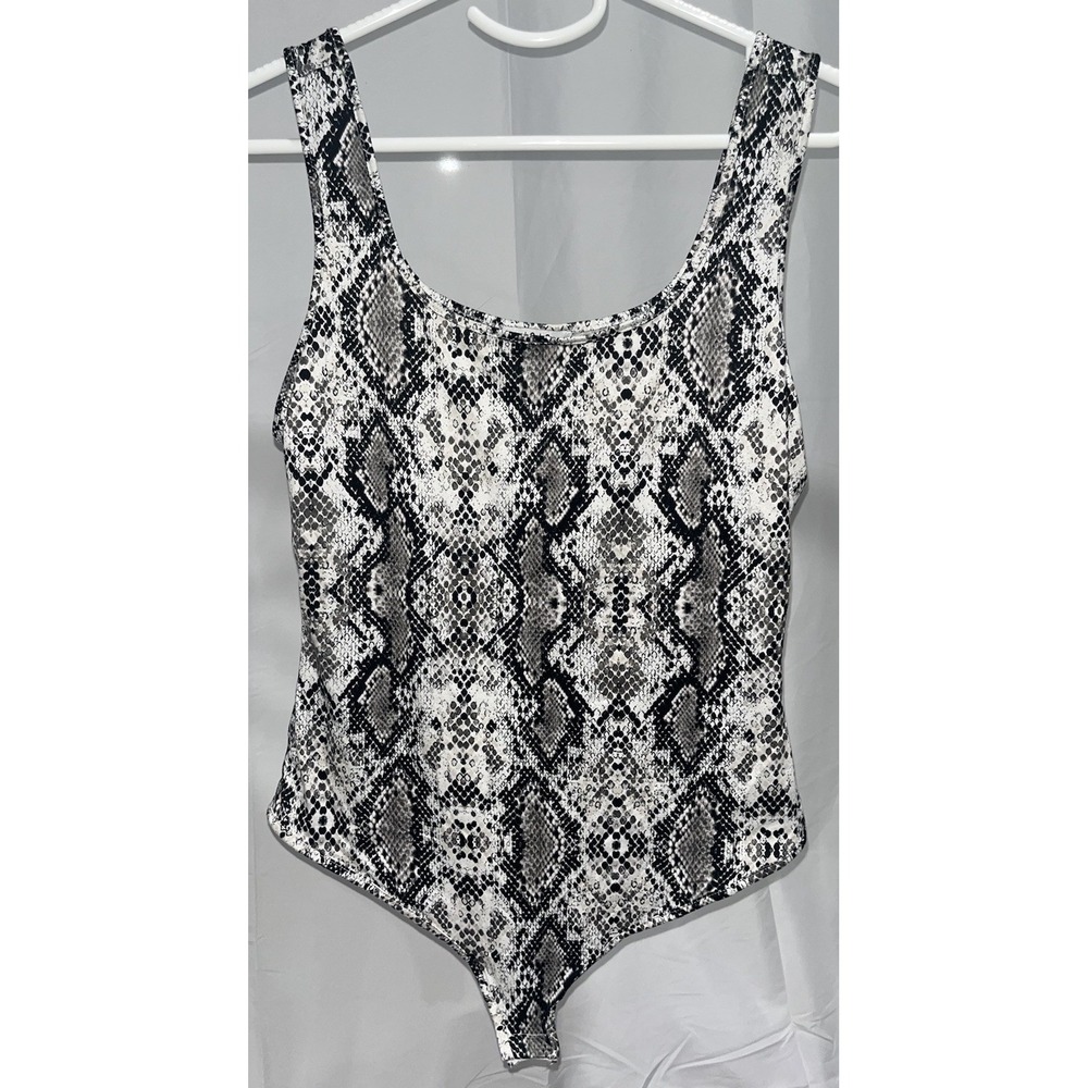IRIS Snake Print Bodysuit Black White Animal Pattern Sleeveless Streetwear Large